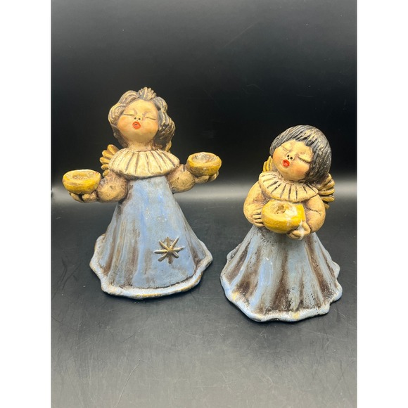 THUN Italy Handmade Angel Ceramic Candle Holder Figurine Set Vtg Decor 6.5" - Picture 1 of 12